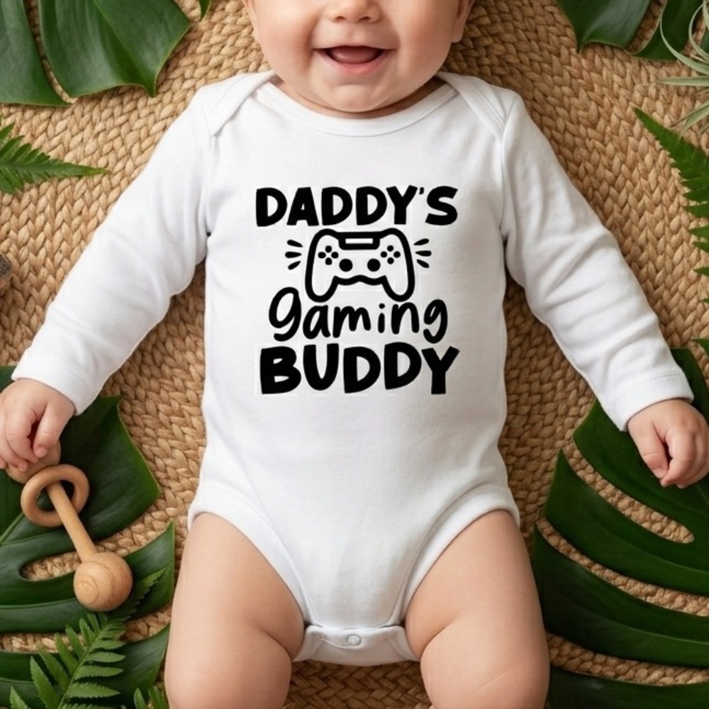 NWT "Daddy's Gaming Buddy" Baby Onesie - White - Size 12-18m